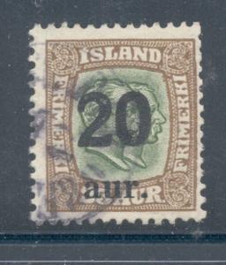 Iceland Sc 133 192120 a ovpt on 25 a2 Kings stamp used