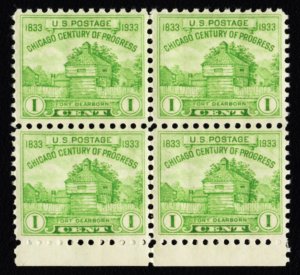 US 728 MNH VF 1 Cent Century of Progress Fort Dearborn 1833-1933 Block of 4