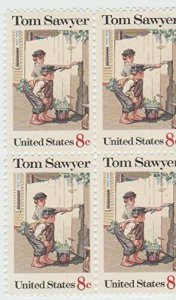 1972 Tom Sawyer Block of 4 8c Postage Stamps, Sc#1470, MNH, OG
