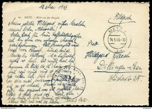 h100 - Germany Reich 1943 Military Feldpost. METZ Postcard to Dillingen