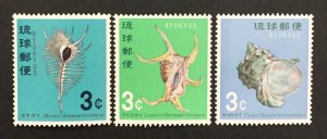 Ryukyu Islands 1967-8 #158-60, Seashell's, MNH.