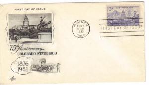 US 1001 (Me-5) 3c Colorado Statehood on FDC Artcraft Cachet ECV $7.50