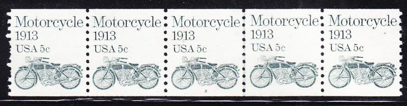 Plate Number Coil Strip of 5. 5 cent Motorcycle - Plate Nr.2  VF/NH