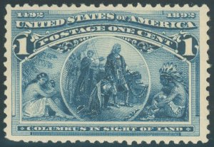 US Scott #230 1¢ Columbian Issue, Mint-VF-NH, Very Pretty! SCV $32.50!