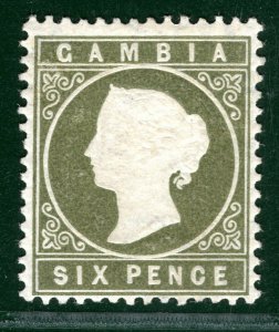 GAMBIA QV Classic Stamp SG.32d 6d Olive-Green (1887) Mint VLMM Cat £80+ YBLUE39