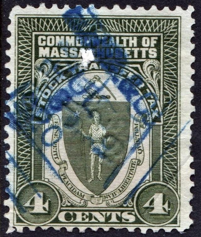 SRS MA ST2 4¢ Massachusetts Stock Transfer Tax Stamp (1914) Cut