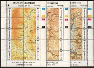 Lesotho 1996 - Maps - Set of 3 Sheets of 10 Stamps - Scott #1055-7 - MNH