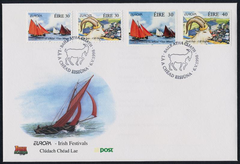 Ireland 1124-7 on FDC- Boats, Festivals, Puck Fair, Architecture, Goat 