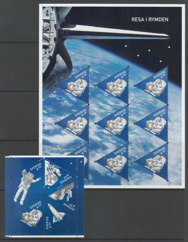 Sweden Sc 2621, 2621g, MNH. 2009 First Swede in Space, Block of 5, Sheet of 9