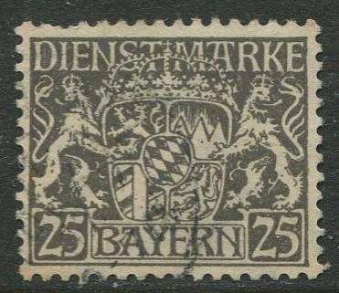 Bavaria -Scott O15- Coat of Arms -1916-17 - Used - 25pf Stamp