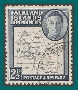 Falkland Dependencies 1949 Map, 2.5d used  1L13,SGG11a