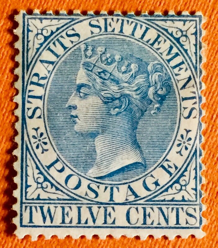 MALAYA Straits Settlements 1867 QV 12c CC Ultramarine MNG SG#15a M3170