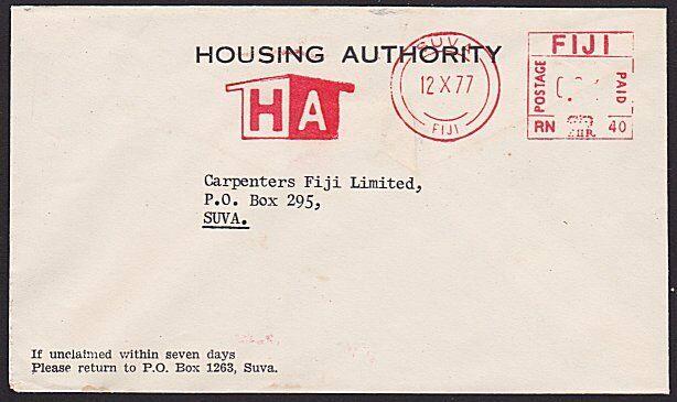 FIJI 1977 local Suva cover with Housing Authority meter.....................5844