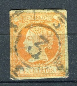 SPAIN; 1860 classic Isabella Imperf issue fine used Shade of 4c. + Postmark