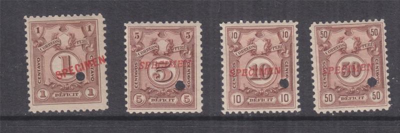 PERU, Postage Due, 1909 set of 4, ABN Punch, SPECIMEN in Red, mnh.