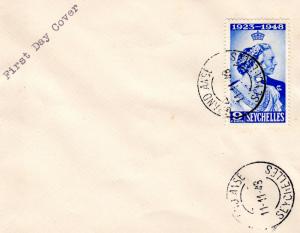 SEYCHELLES 1948 SILVER WEDDING 9C FDC POSTAL History Cancel in Grand Anse