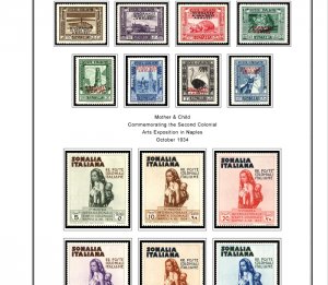 COLOR PRINTED ITALIAN SOMALIA 1903-1960 STAMP ALBUM PAGES (45 illustrated pages)