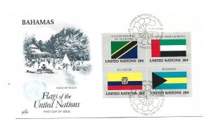 United Nations #429-32 Flags 1984 Tanzania UAE Ecuador Bahamas ArtCraft blk FDC