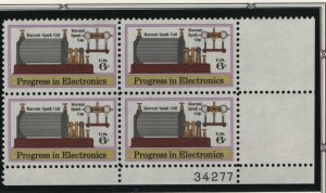 US, 1500, MNH, PLATE BLOCK, 1973, ELECTRONICS
