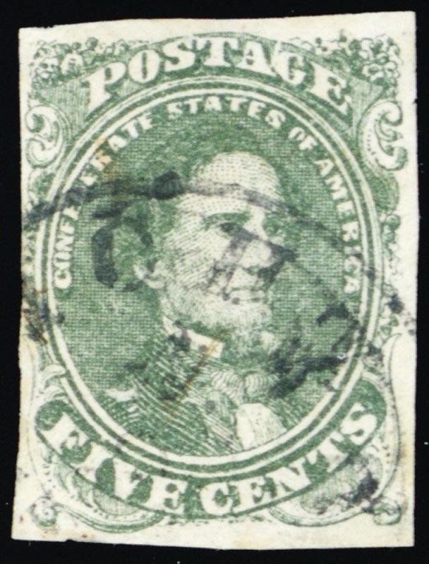CSA #1, Used 5¢ VF Appearing (Small Thin) Lightly Cancelled Cat $175 Stuart Katz