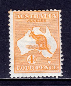 AUSTRALIA — SCOTT 6 (SG 6) — 1913 4d ORANGE ROO — MH — SCV $150