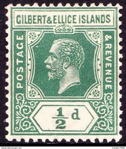 GILBERT & ELLICE ISLAND 1923 KGV ½d Green SG27 MH