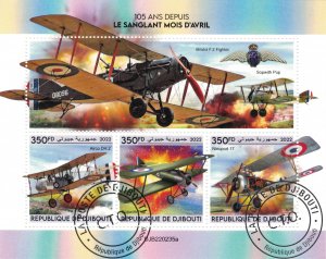 DJIBOUTI 2022 - Military aircraft WW1 /complete set- sheet+block (2 scans)