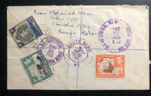 1950 Nairobi Kenia KUT Airmail Registered Cover to South Bend IN USA 