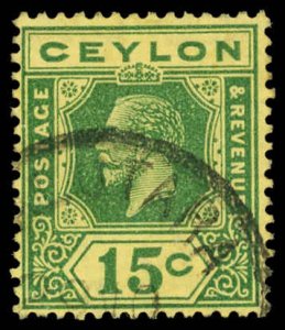 CEYLON Sc 236 USED - 1921 15c King George V - Die II, Wmk: Multi Crown Script CA