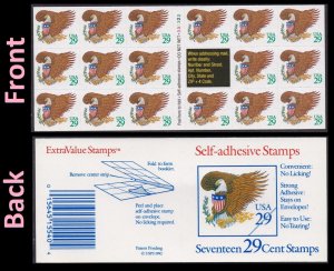 US 2596a Eagle & Shield green 29c ATM booklet 17 D32322 MNH 1992