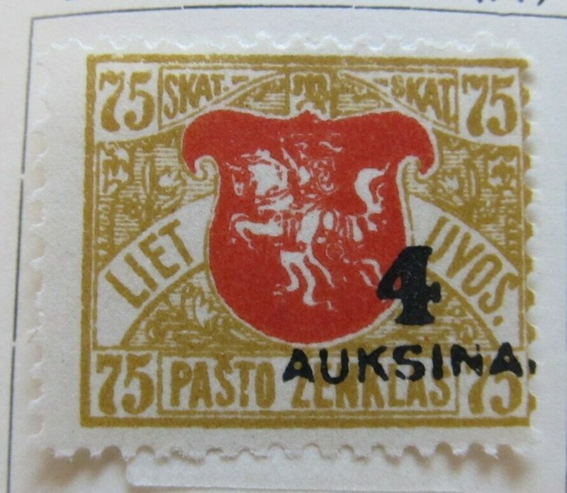 A11P5F23 Litauen Lituanie Lithuania 1922 moved surch 4auk on 75sk MH*