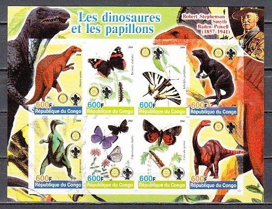 Congo Rep 2004 Édition. Papillons & Dinosaures sur un Imperf Feuille Scout Logo