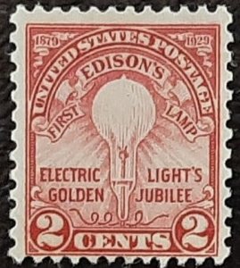US SCott #654; used 2c Edison Lamp  from 1929. Fine; off paper ; uncancelled