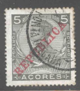 Azores Scott 127 Used  King Manuel II w Republic opt