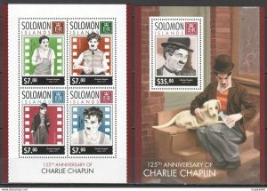 2014 Solomon Islands Charlie Chaplin 125Th Anniversary #2512-16 1+1 ** Ls277