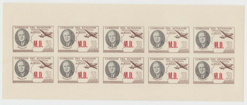 ECUADOR 1949 ROOSEVELT ORDNRY & AIR OFFICIAL Brt O240-O257 SET 18 IMPERF SHEETS 