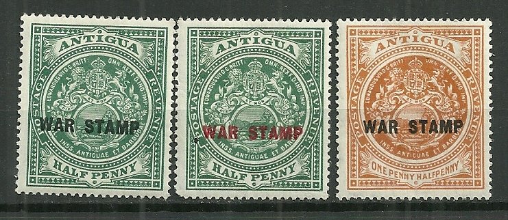 1916-8 Antigua MR1-3 War Stamps C/S MH