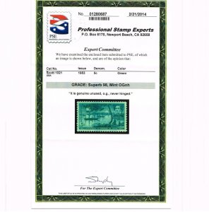 EXCEPTIONAL GENUINE SCOTT #1021 MINT PRISTINE OG NH PSE CERT GRADED SUPERB 98