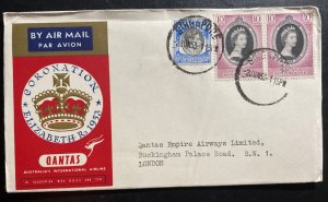 1953 Singapore Malaya QE2 Coronation First DAy Cover Queen Elizabeth 2 Qantas