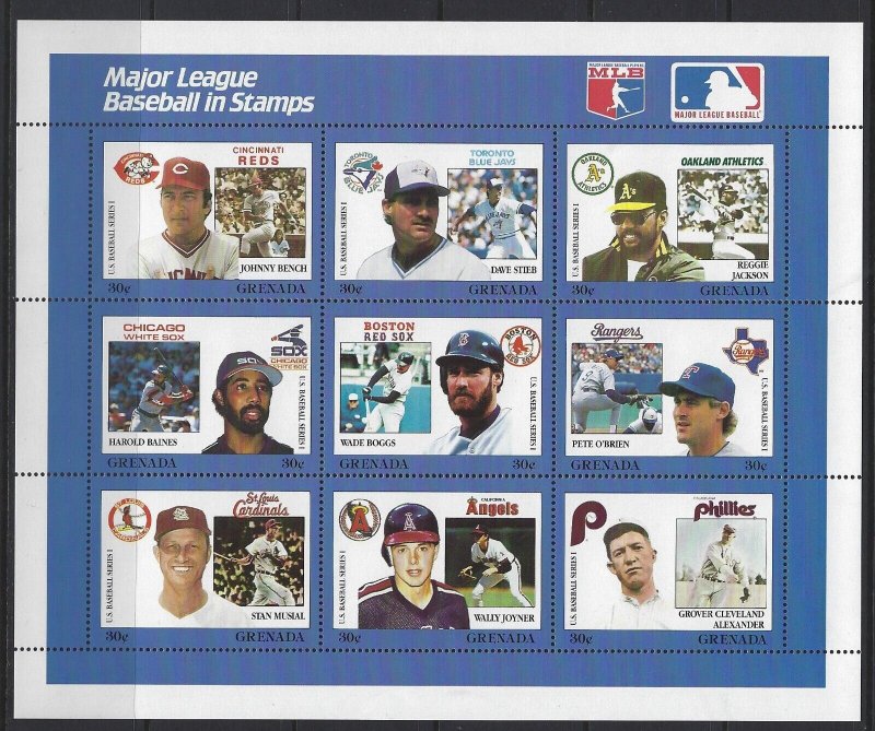 GRENADA - MAJOR LEAGUE BASEBALL FULL SHEETS MNH 