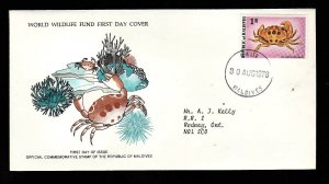 World Wildlife Fund-#251c-stamp on FDC-marine Life-Crabs-Maldives-1978-single st