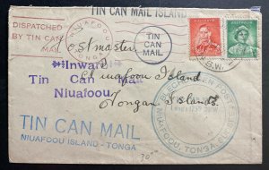 1938 Australia Tin Can Canoe Mail cover To Niuafoou Isle Tonga Toga B