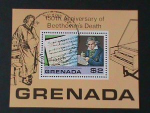 ​GRENADA- 150TH ANNIV: DEATH OF BEETHOVEN-MUSICIAN CTO S/S- VERY FINE