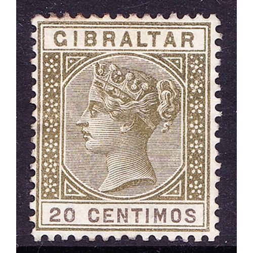 GIBRALTAR 1896 QV 20 Centimos Olive Green SG24 HM