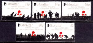 Gibraltar 2016 Battle of Somme Complete Mint MNH Set SC 1553-1557 FV £4.36