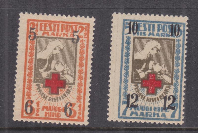 ESTONIA, 1926 Red Cross surcharge pair, lhm.