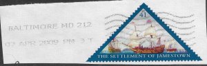 US #4136 on piece with cancel. Settlement of Jamestown.