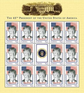 Liberia 2017 - 45th PRESIDENT DONALD TRUMP  - Sheet of 15 Stamps Scott #3180 MNH