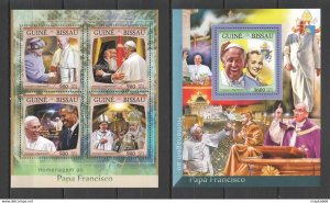 2016 Guinea-Bissau Religion Pope Francis 1Kb+1Bl ** Stamps St904