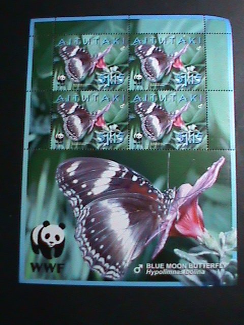 AITUTAKI STAMP-2002- WWF SERIES-LOVELY BLUE MOON BUTTERFLY STAMP MNH SHEET VF